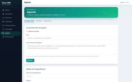 CRM de fisioterapia con agente de IA