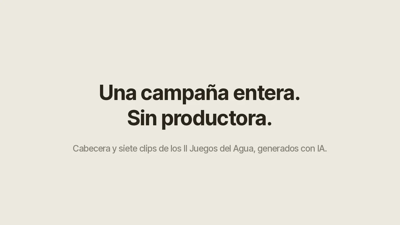 Fotograma de la demo: campaña de vídeo de los II Juegos del Agua generada con IA